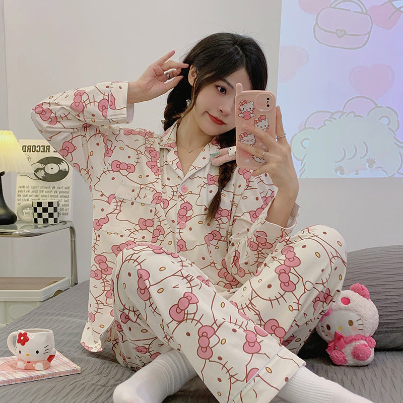Cute Kitty Cat Print Pajama Set for Women (2 Pieces)