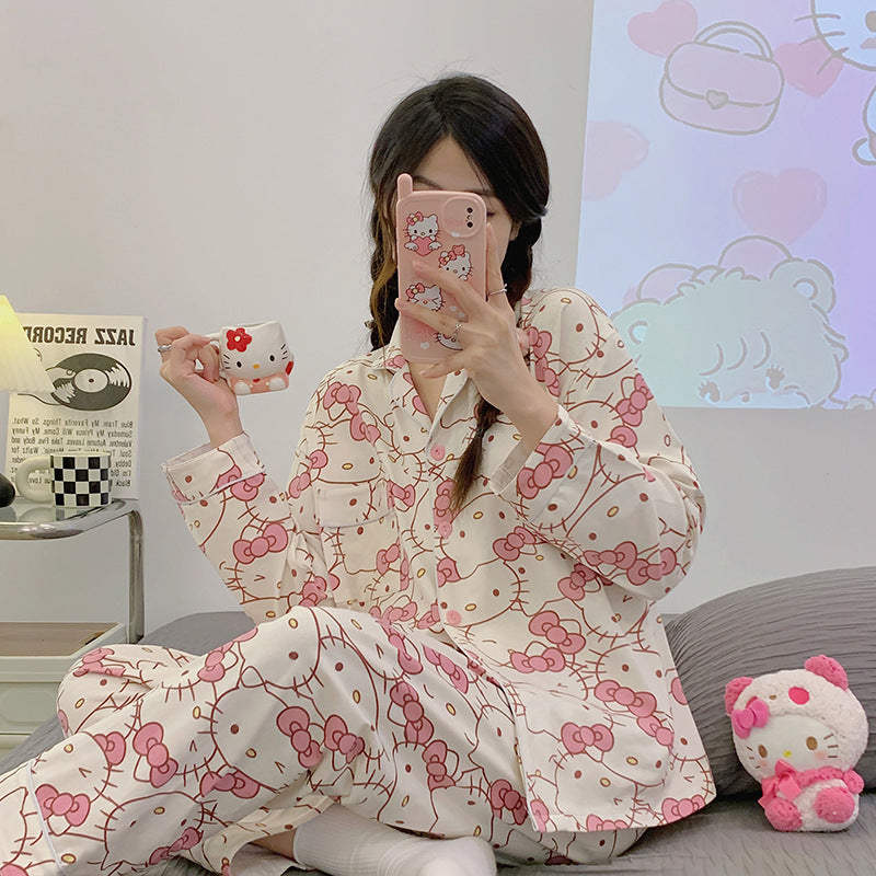 Cute Kitty Cat Print Pajama Set for Women (2 Pieces)