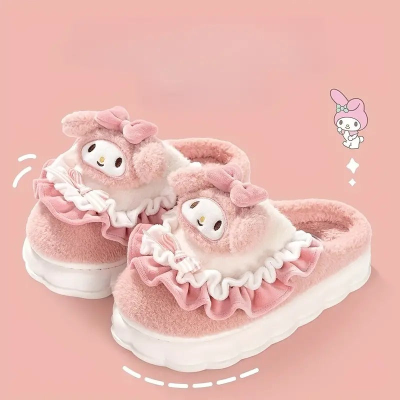 Hello Kitty and Melody Soft Plush Slippers