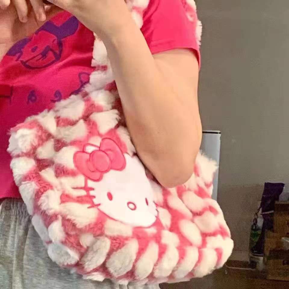 Cute Plush Hello Kitty Shoulder Handbag for Girls