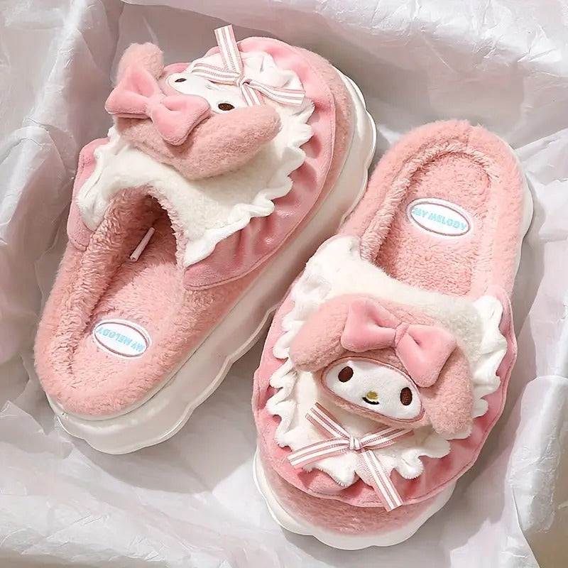 Hello Kitty and Melody Soft Plush Slippers