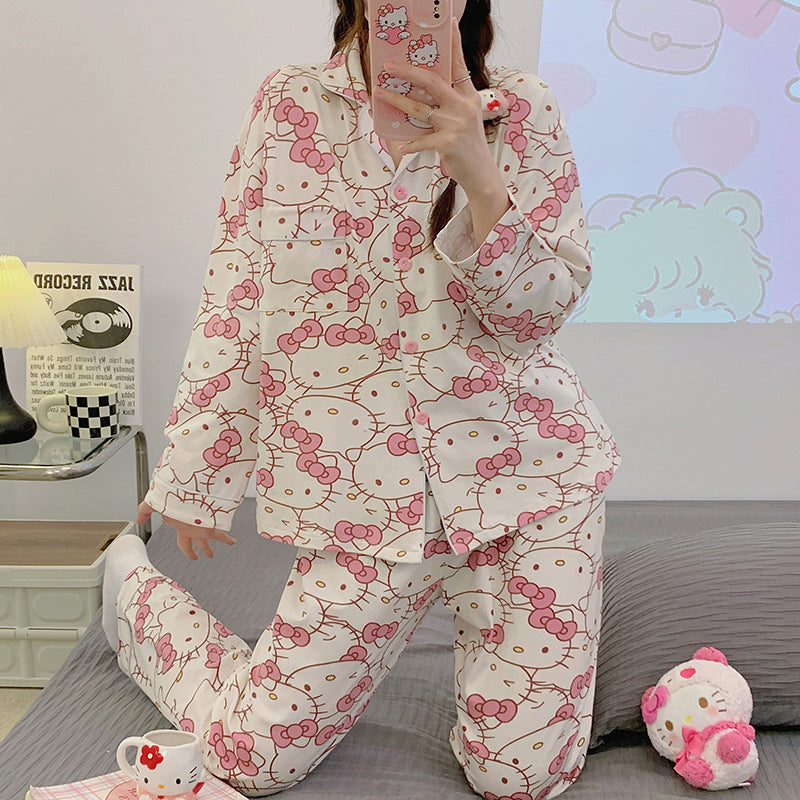 Cute Kitty Cat Print Pajama Set for Women (2 Pieces)