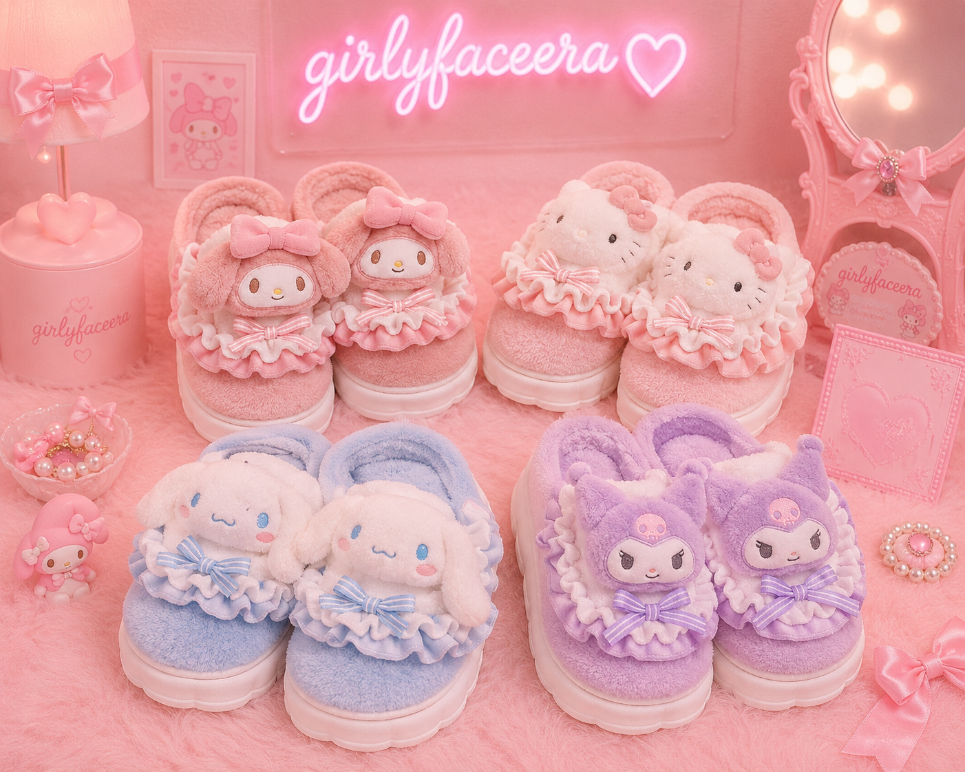 Hello Kitty and Melody Soft Plush Slippers
