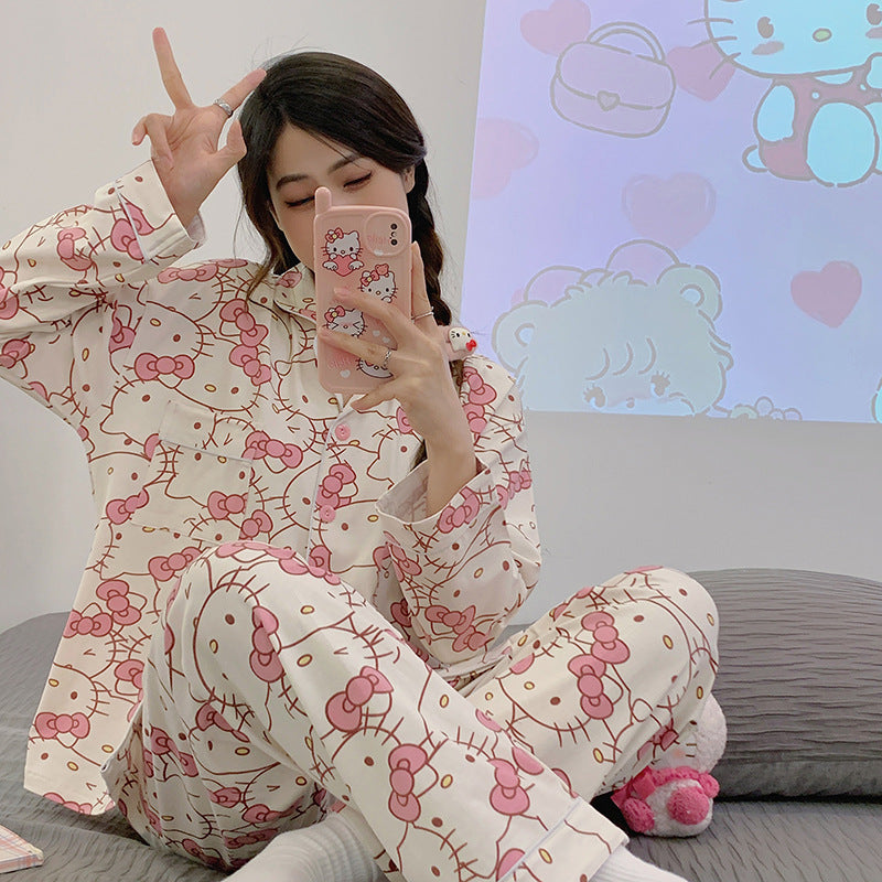 Cute Kitty Cat Print Pajama Set for Women (2 Pieces)