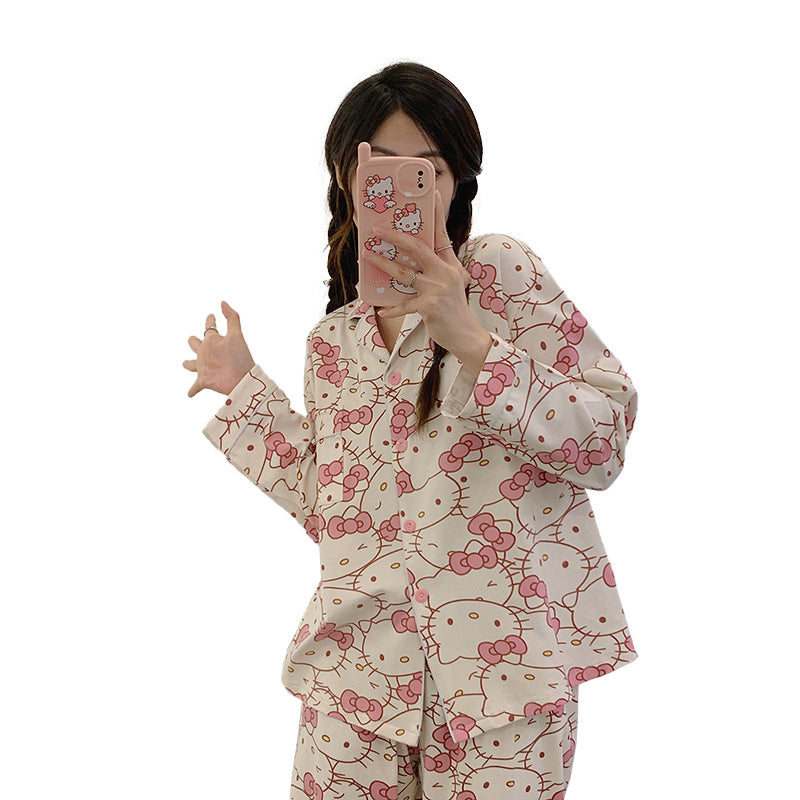 Cute Kitty Cat Print Pajama Set for Women (2 Pieces)